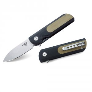 Bestech BG07B Bestech Pebble Folder 3.0 In Plain Black-beige G-10 Hand