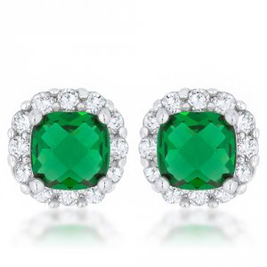 Icon J11813 Liz 2ct Emerald Cz Rhodium Classic Cushion Stud Earrings E