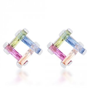 Icon J11842 Myra 10ct Multicolor Cz Rhodium Stud Earrings E50180r-v01