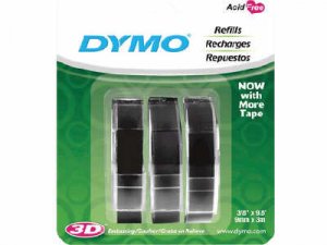 Dymo 1741670 Embossing Labels 38 Black, 9.8 Length, 3 Rolls Per Pack