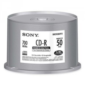 Sony 50CDQ80PI3 Cd-r, , 80 Min, 48x, Ink Jet Printable, 50pk Spindle