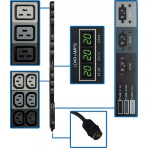 Tripp PDU3MV6H50 , Pdu, 3 Phase Metered, 12.6kw, 208v, 0urm, 36 C13, 9