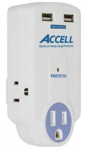 Accell D080B-010K Travel Surge Protector With Usb Ports - 3 Outlets