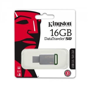 Kingston DT50/16GBBK 16gb Usb 3.0 Datatraveler 50 (metalgreen) Bulk Pa