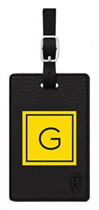 Centon TAGV1BLK-M06E-G Otm Monogram Black Leather Bag Tag, Inversed, E