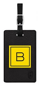 Centon TAGV1BLK-M06E-B Otm Monogram Black Leather Bag Tag, Inversed, E