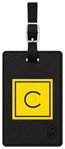 Centon TAGV1BLK-M06E-C Otm Monogram Black Leather Bag Tag, Inversed, E