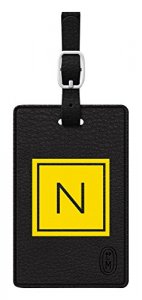 Centon TAGV1BLK-M06E-N Otm Monogram Black Leather Bag Tag, Inversed, E