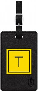 Centon TAGV1BLK-M06E-T Otm Monogram Black Leather Bag Tag, Inversed, E