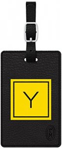 Centon TAGV1BLK-M06E-Y Otm Monogram Black Leather Bag Tag, Inversed, E