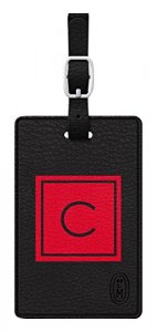 Centon TAGV1BLK-M06F-C Otm Monogram Black Leather Bag Tag, Inversed, F