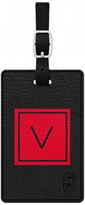 Centon TAGV1BLK-M06F-V Otm Monogram Black Leather Bag Tag, Inversed, F