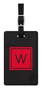 Centon TAGV1BLK-M06F-W Otm Monogram Black Leather Bag Tag, Inversed, F