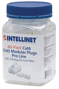 Intellinet 790536 Cat6 Rj45 Modular Plug. 50 Gold-plated Contacts. Thr