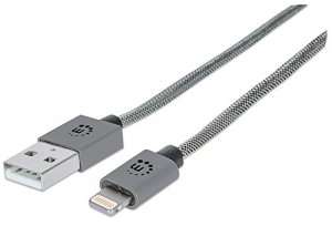 Manhattan 394345 Ilynk Metallic Steel Gray 3ft Lightning Cable To Char