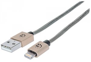 Manhattan 394321 Ilynk Metallic Gold 3ft Lightning Cable To Charge And