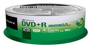 Sony 25DPR47PP Dvd+r, , 4.7gb,16x,  Ink Jet Printable, 25pk Spindle