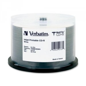 Verbatim 94737 Medidisc Cd-r 700mb 52x White Inkjet Printable With Bra