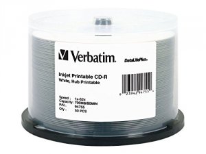 Verbatim 94737 Medidisc Cd-r 700mb 52x White Inkjet Printable With Bra