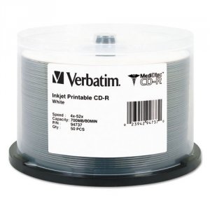 Verbatim 94737 Medidisc Cd-r 700mb 52x White Inkjet Printable With Bra