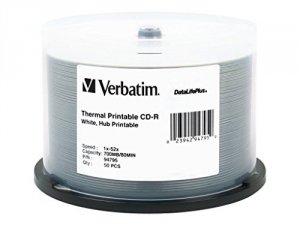 Verbatim 94795 Cd-r 700mb 52x Datalifeplus White Thermal Printable, Hu