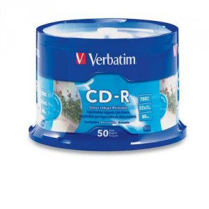 Verbatim 95005 Cd-r, , 700mb, 52x, Silver Inkjet Printable, 50pk Spind