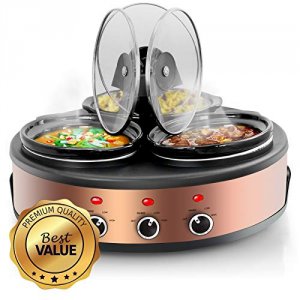 Megachef MC-1103 Round Triple 1.5 Quart Slow Cooker And Buffet Server 