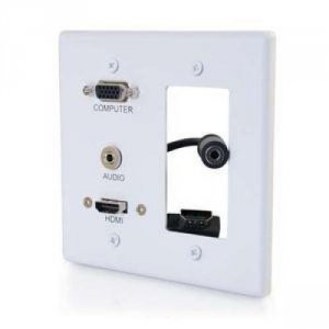 C2g 10018090 Decorative Dual Gang Vga, 3.5mm Audio And Hdmi Wall Plate