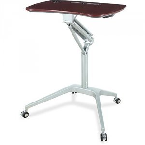 Lorell LLR84839 Height-adjustable Mobile Desk - Mahogany