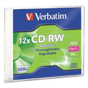 Verbatim 95161 Cd-rw, , 700mb, 4x-12x High Speed, Branded, 1pk Slim Ca