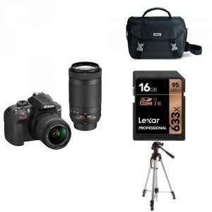 Nikon 1573 D3400 Dual Lens Cam Kit Black