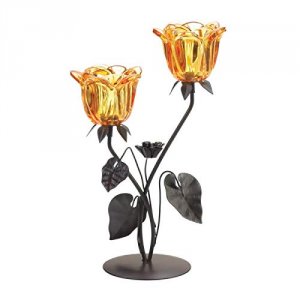 Gallery 10018781 Double Amber Floral Candleholder