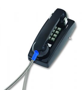 Cortelco ITT-2554-AHC-BK Basic Wall Phone Armored Cord Metal Cradle Bl