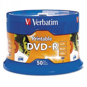 Verbatim 95137 Dvd-r, , 4.7gb, 16x, White Inkjet Printable, 50pk Spind