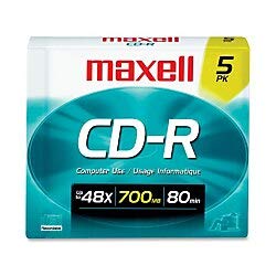 Maxell Y69725 Cd Recordable Media - Cd-r - 48x - 700 Mb - 5 Pack Slim 