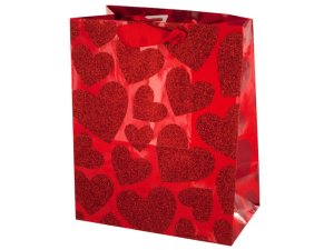 Bulk BH398 Small Red Glitter Hearts Gift Bag