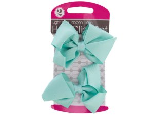 Bulk BI877 Light Blue Ribbon Bow Hair Clips Set