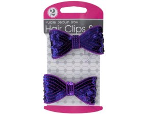 Bulk BI881 Purple Sequin Bow Hair Clips Set