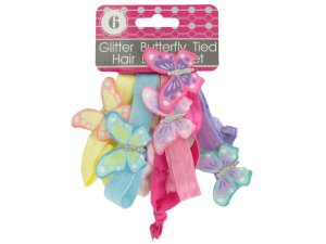 Bulk BI884 Glitter Butterfly Tied Hair Bands Set