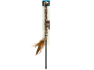 Bulk DI249 Leopard Print Cat Teaser Wand With Feathers