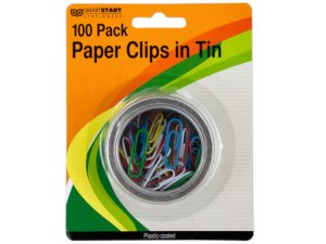 Bulk GR131 Plastic Coated Paper Clips In Round Tin