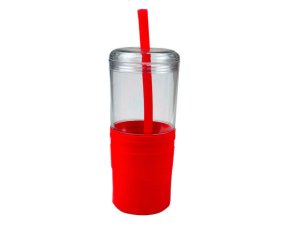 Bulk HC398 21 Oz Keep Cool Red Grip Tumbler With Straw