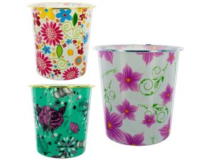 Bulk HM066 Round Floral Design Wastebasket