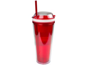 Bulk HL317 Red 18 Oz Snack  Sip Tumbler With Straw And Snack Top