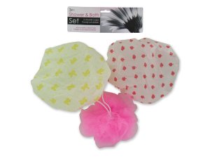 Bulk HS767 Shower Cap  Body Scrubber Set