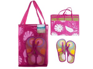 Bulk OC661 Straw Beach Mat With Sandals In Carrying Bag Set