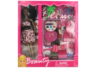 Bulk OC747 Black Fashion Doll With Dress And Accessories