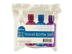 Bulk OL582 Travel Bottle Set In Zippered Pouch