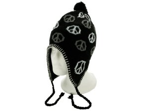 Bulk OT384 Fleece Lined Peace Sign Design Wool Blend Knit Hat