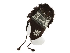 Bulk OT390 Insulated Snowflake  Reindeer Design Knit Hat With Fringe